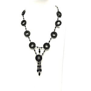 90s Vintage Erickson Beamon Black Crystal Chain Mail Y Necklace Gothic Glam EUC